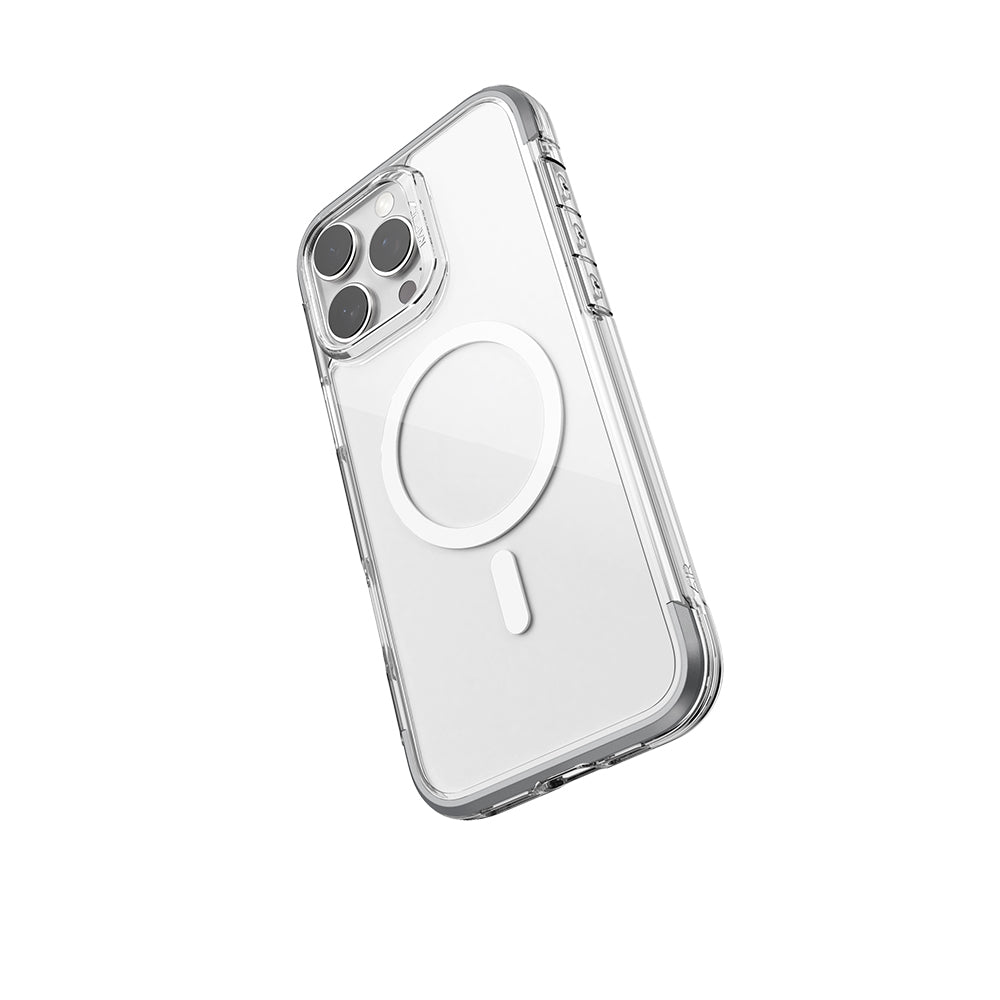 Apple iPhone 16 Pro Kılıf M-safe Şarj Özellikli Raptic Air Serisi Airbag Tasarımlı Metal Köşelikli Şeffaf Kapak Siyah