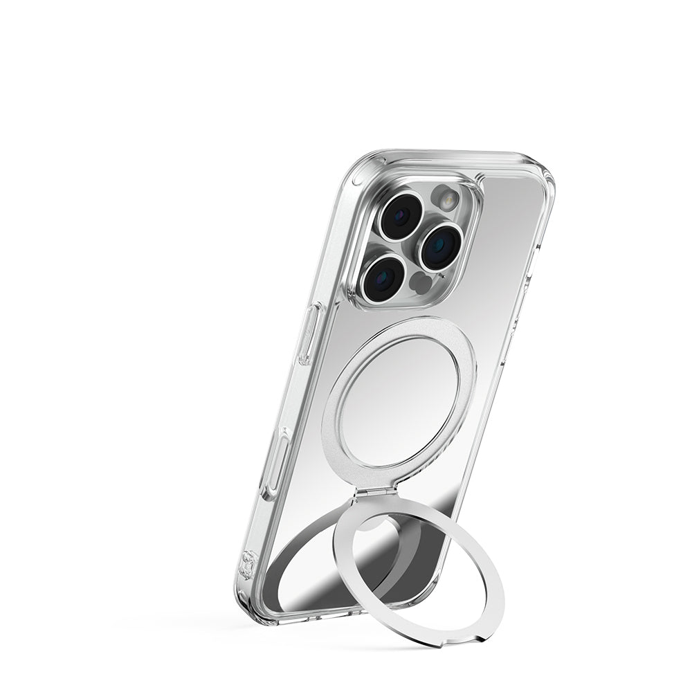 Apple iPhone 16 Pro Kılıf M-safe Şarj Özellikli Raptic Air Stand Serisi Aynalı Arka Yüzey Standlı Kapak Gri