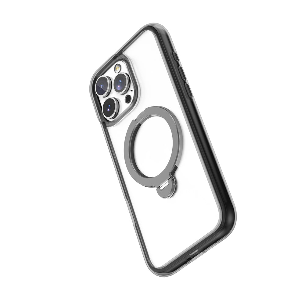 Apple iPhone 16 Pro Kılıf M-safe Şarj Özellikli Raptic AirJoy Serisi 360 Derece Dönebilen Standlı Kapak Siyah-Gri