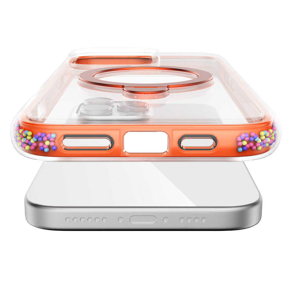 Apple iPhone 16 Pro Kılıf M-safe Şarj Özellikli Raptic AirJoy Serisi Boncuk Tasarımlı 360 Derece Dönebilen Standlı Kapak Turuncu