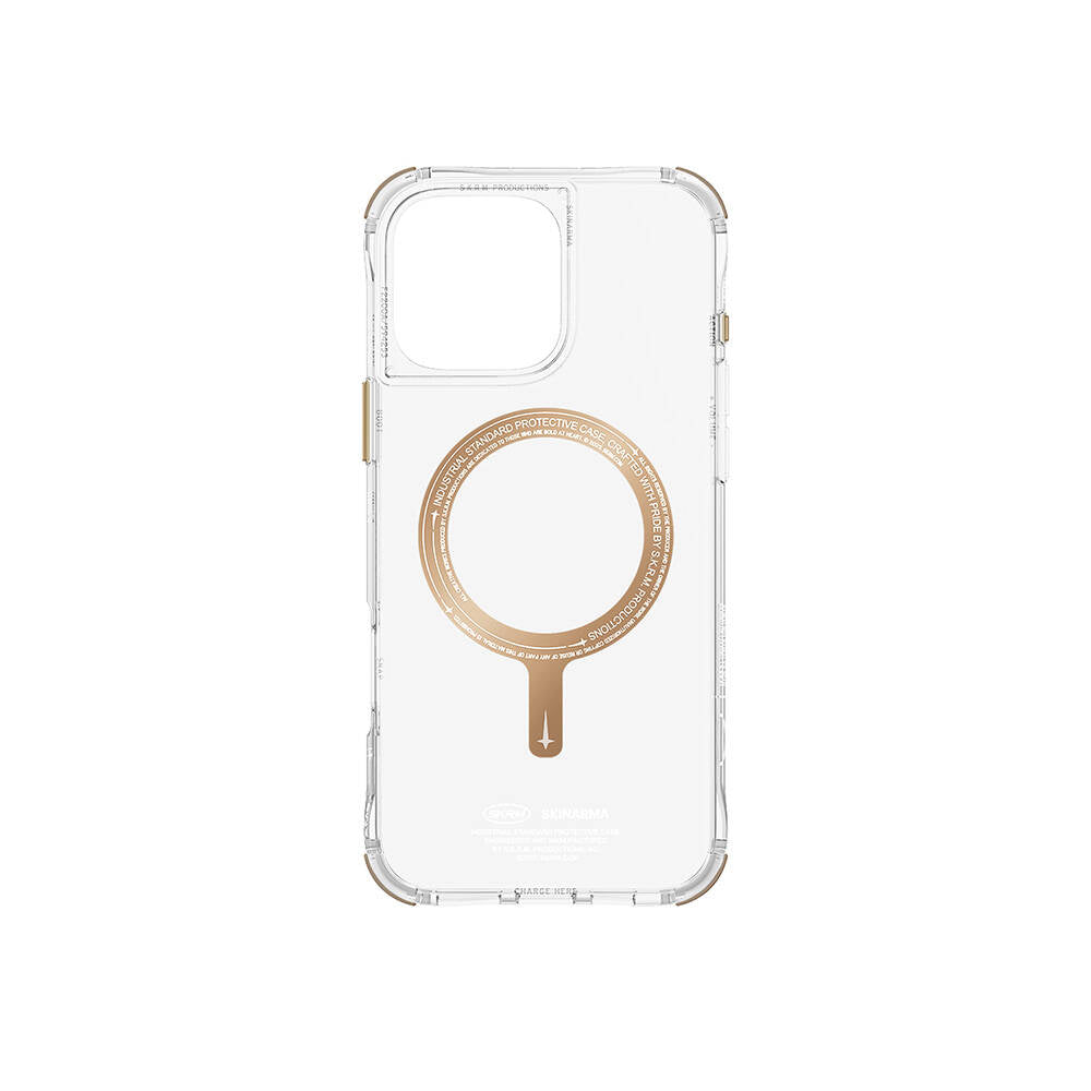 Apple iPhone 16 Pro Kılıf M-safe Şarj Özellikli Şeffaf Airbag Tasarımlı Skinarma Saido Prime Kapak Gold