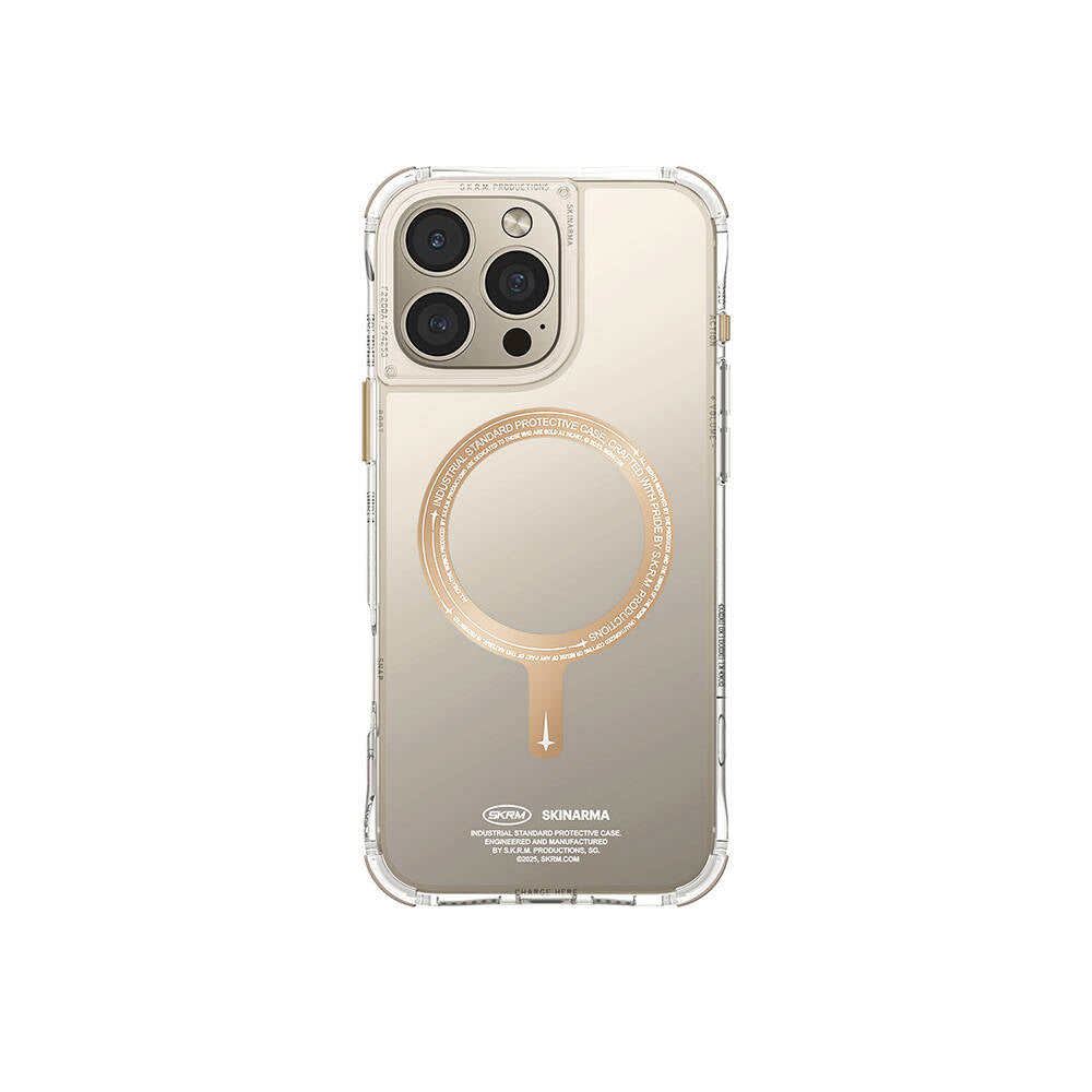 Apple iPhone 16 Pro Kılıf M-safe Şarj Özellikli Şeffaf Airbag Tasarımlı Skinarma Saido Prime Kapak Gold