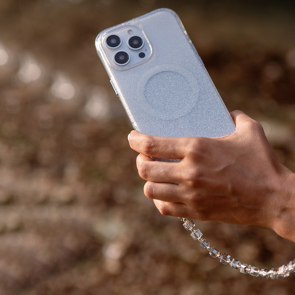 Apple iPhone 16 Pro Kılıf M-safe Şarj Özellikli Simli Arka Yüzey Askı Aparatlı Coehl Lumino Kapak Gümüş