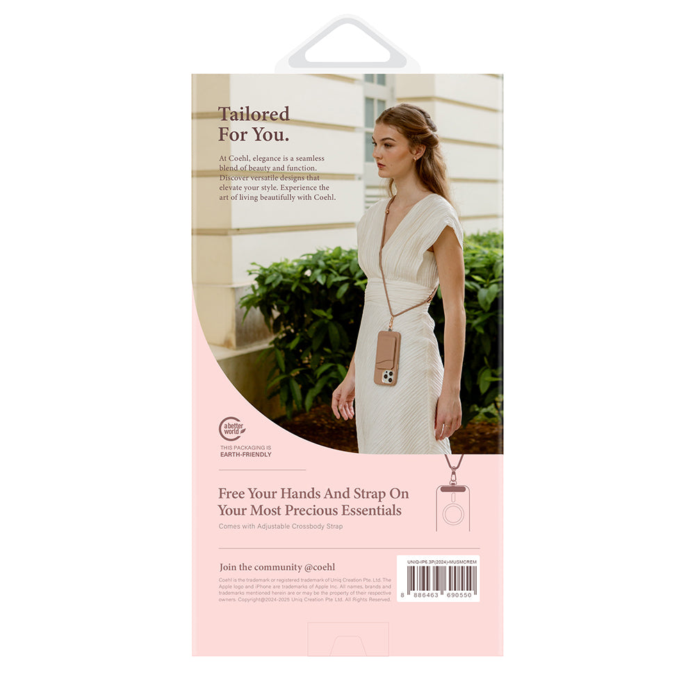 Apple iPhone 16 Pro Kılıf M-safe Şarj Özellikli Soft Arka Yüzey Askı İpli Coehl Muse Kapak Krem