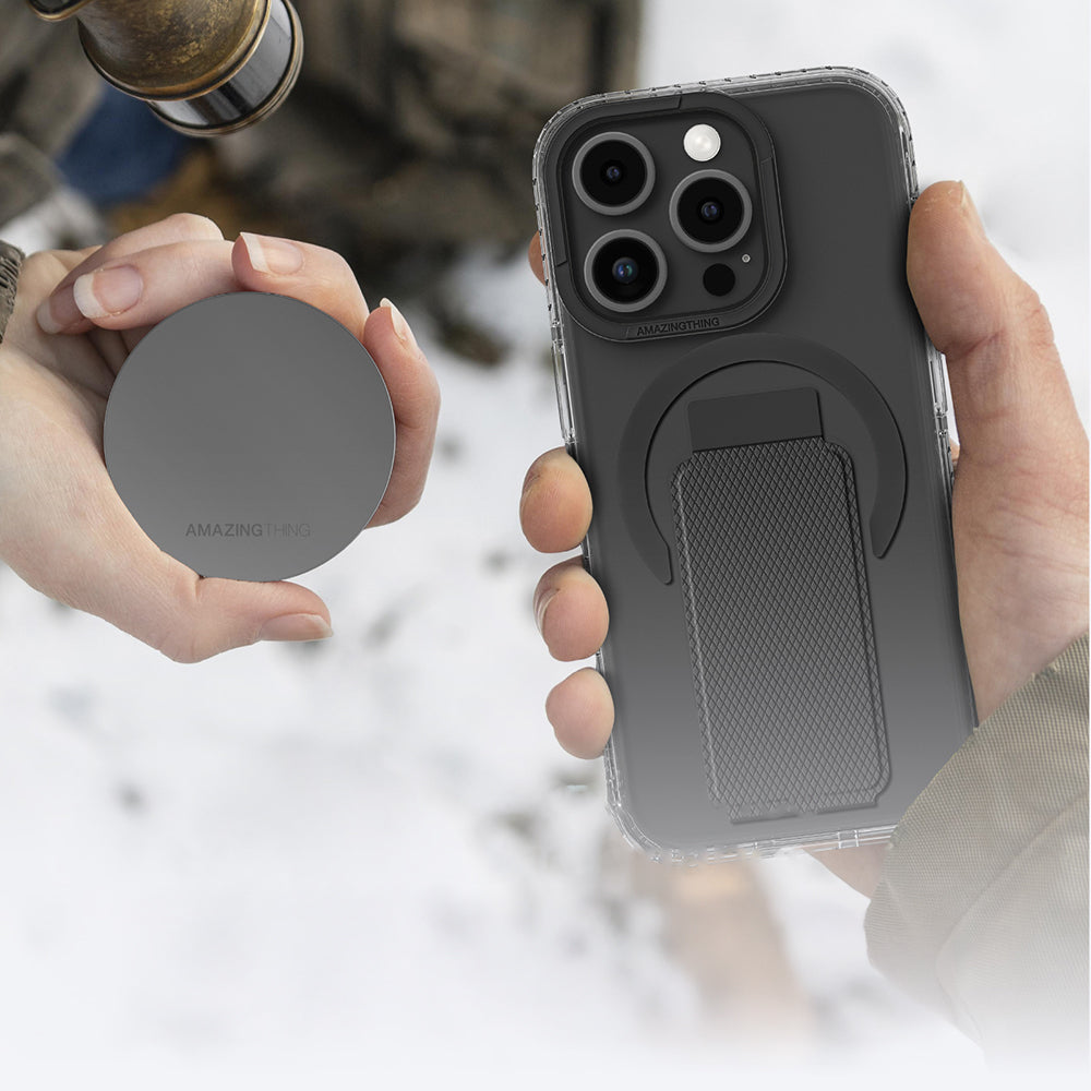 Apple iPhone 16 Pro Kılıf M-safe Şarj Özellikli Standlı Amazingthing Titan Pro Plus Kapak Siyah