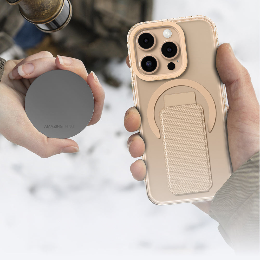 Apple iPhone 16 Pro Kılıf M-safe Şarj Özellikli Standlı Amazingthing Titan Pro Plus Kapak Gri