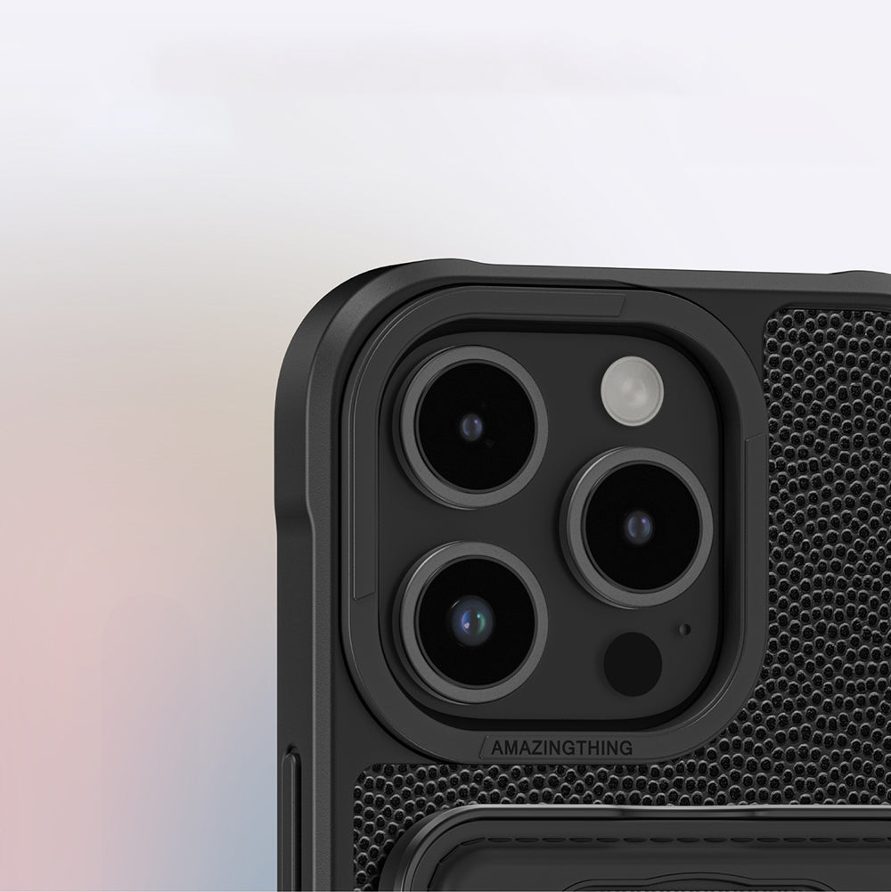 Apple iPhone 16 Pro Kılıf M-safe Şarj Özellikli Standlı Kartlıklı Set Amazingthing Glamour Luxe Serisi Kapak Siyah