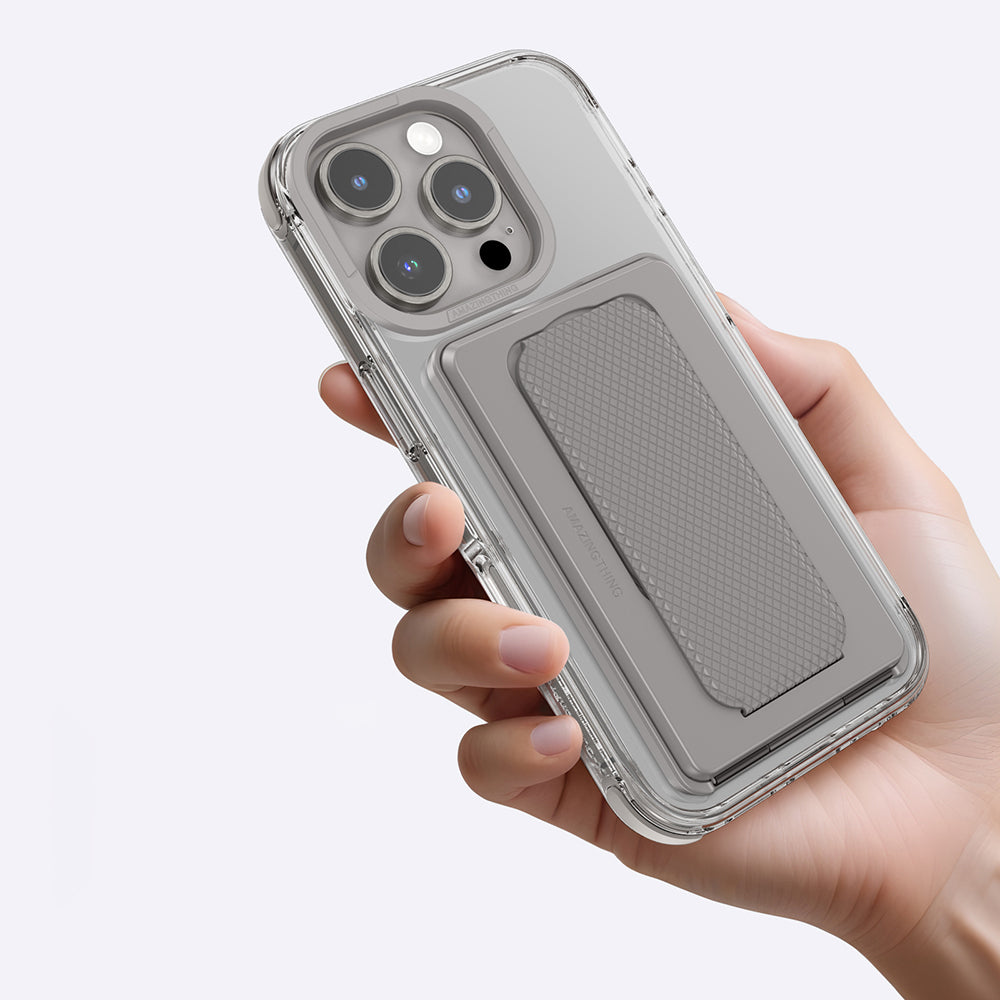 Apple iPhone 16 Pro Kılıf M-safe Şarj Özellikli Standlı Set Amazingthing Omni Adventure Serisi Kapak Gri