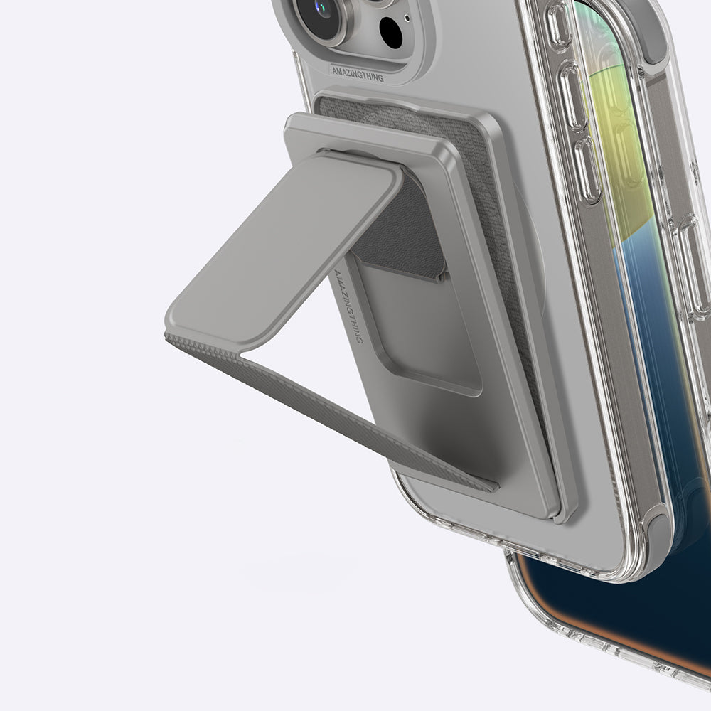 Apple iPhone 16 Pro Kılıf M-safe Şarj Özellikli Standlı Set Amazingthing Omni Adventure Serisi Kapak Gri