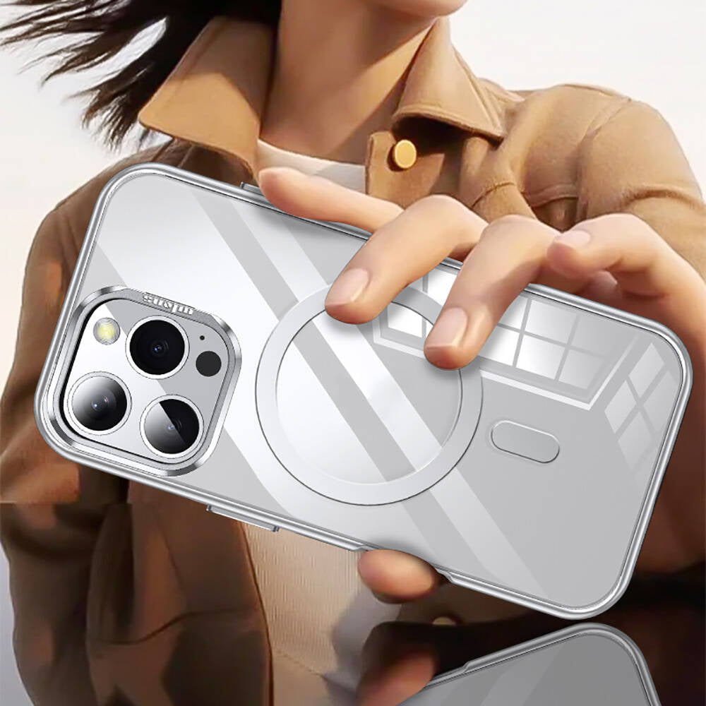 Apple iPhone 16 Pro Kılıf M-safe Şarj Özellikli Wlons Standlı Efsane Kapak Titanyum-Gold