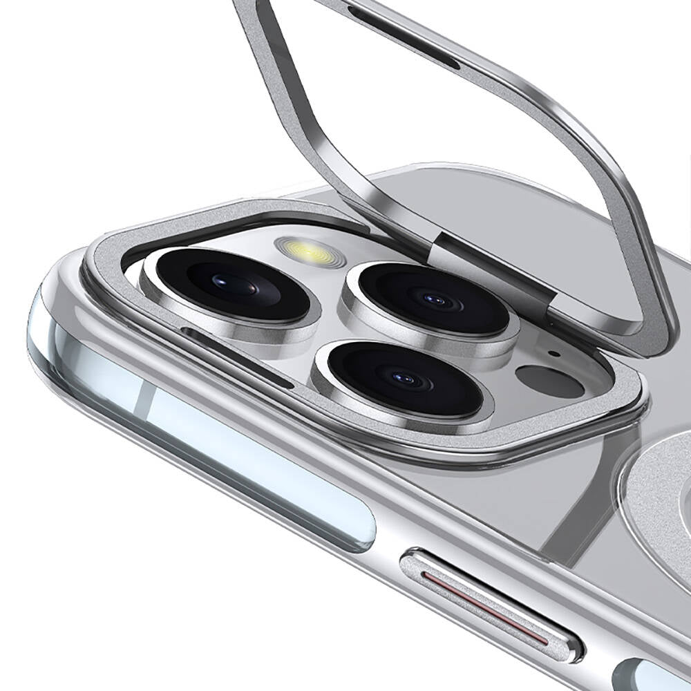 Apple iPhone 16 Pro Kılıf M-safe Şarj Özellikli Wlons Standlı Efsane Kapak Titanyum-Gold