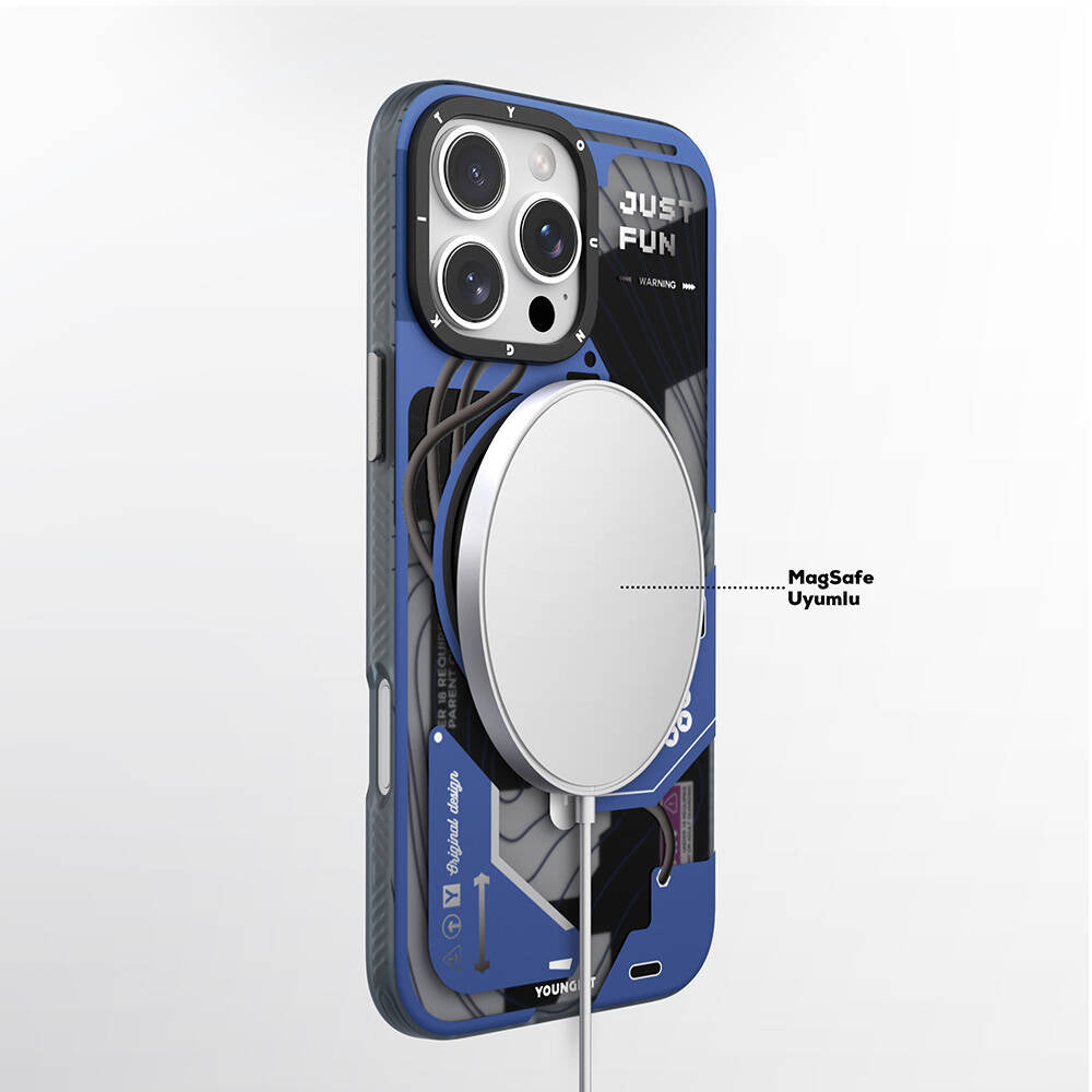 Apple iPhone 16 Pro Kılıf M-safe Şarj Özellikli Youngkit 360° Standlı Starship Serisi Kapak Beyaz