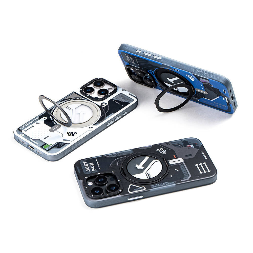 Apple iPhone 16 Pro Kılıf M-safe Şarj Özellikli Youngkit 360° Standlı Starship Serisi Kapak Mavi