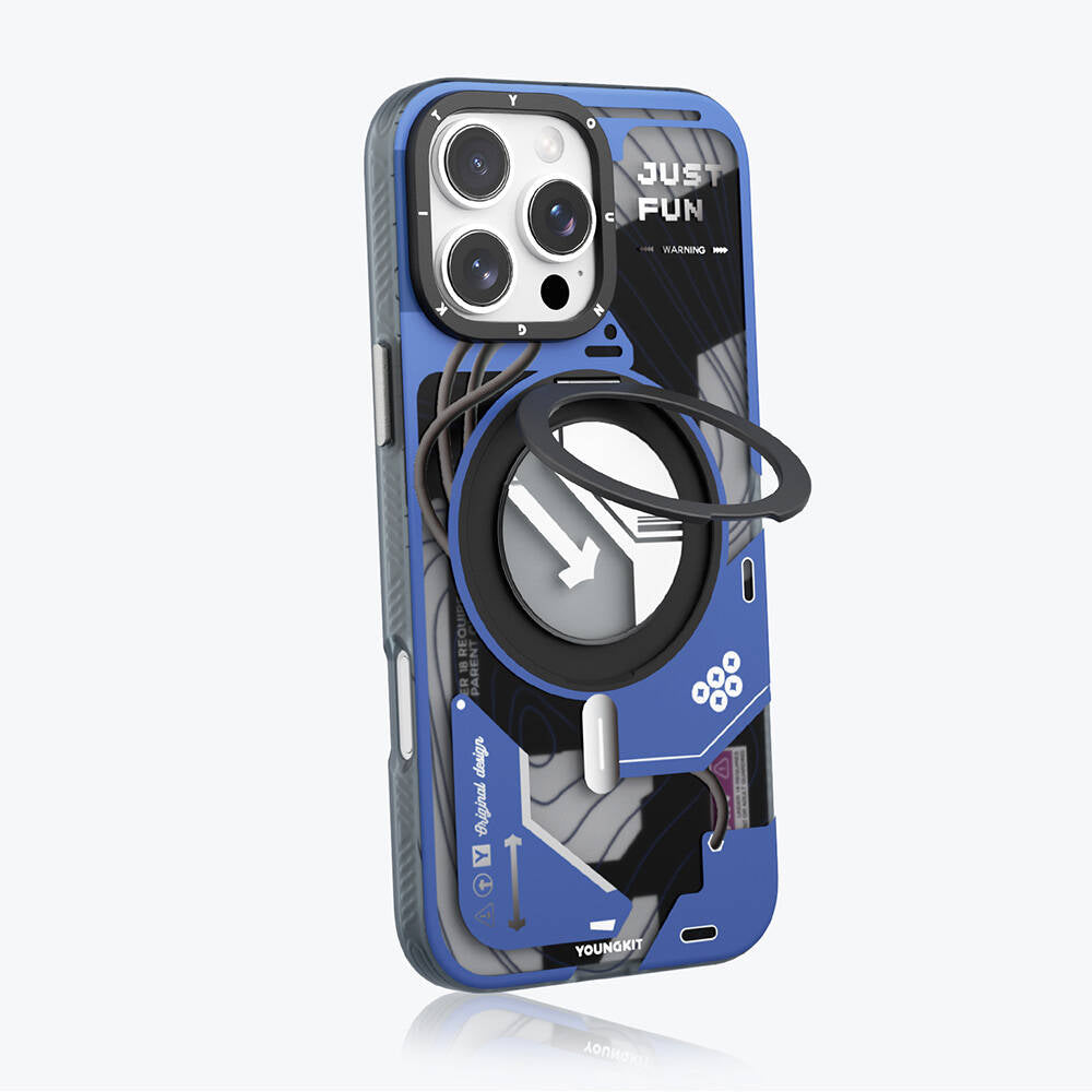 Apple iPhone 16 Pro Kılıf M-safe Şarj Özellikli Youngkit 360° Standlı Starship Serisi Kapak Siyah