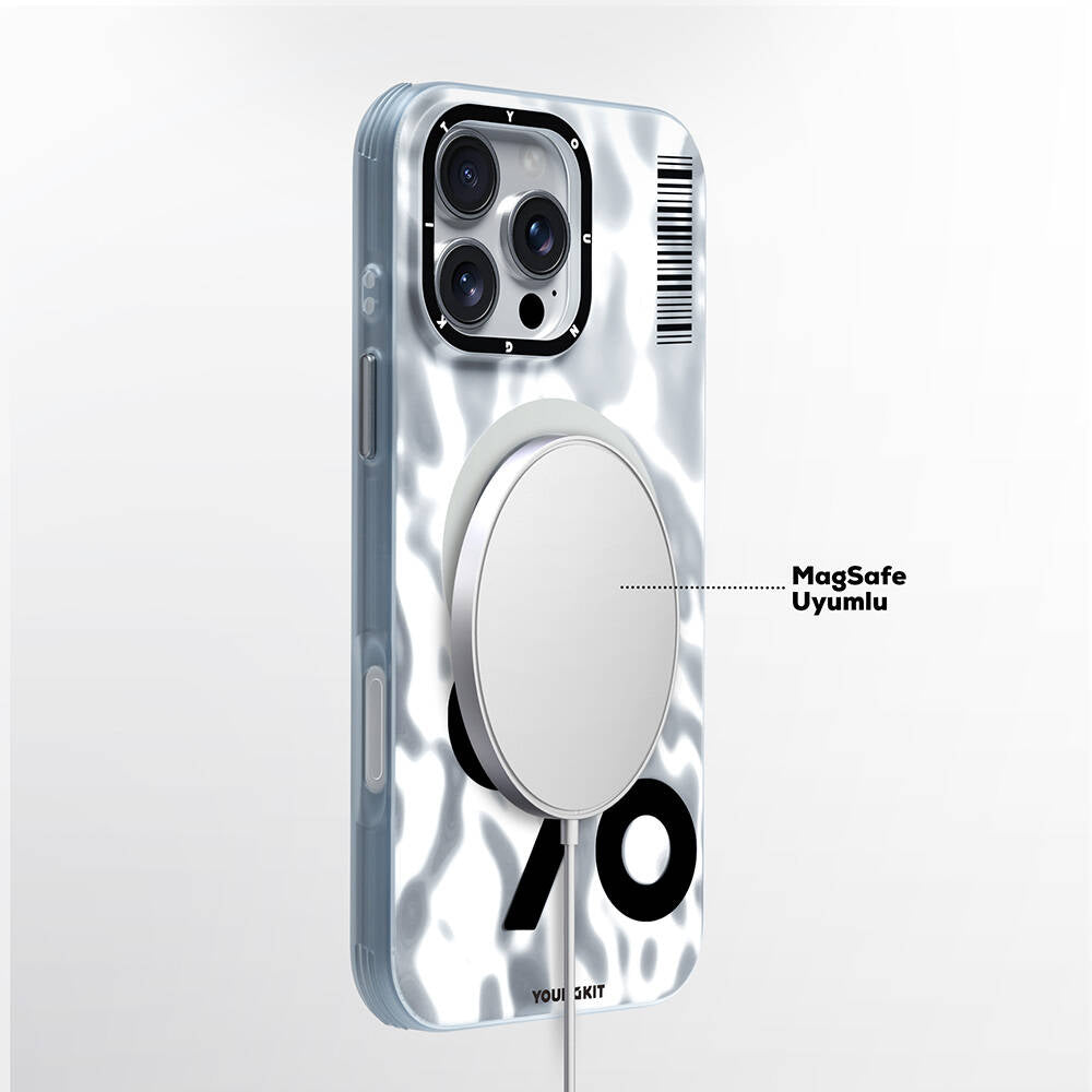 Apple iPhone 16 Pro Kılıf M-safe Şarj Özellikli Youngkit Mathematical Serisi Kapak Gri