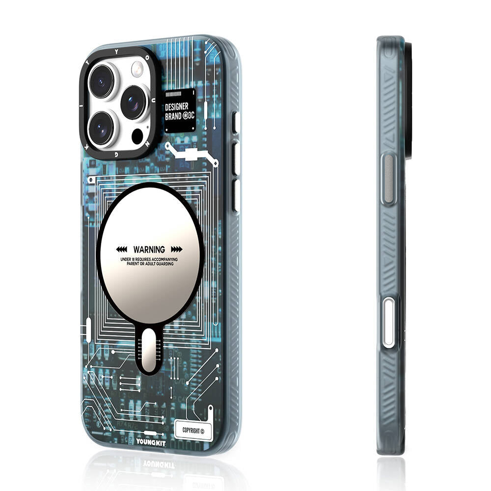 Apple iPhone 16 Pro Kılıf M-safe Şarj Özellikli Youngkit Technology Serisi Kapak Mavi