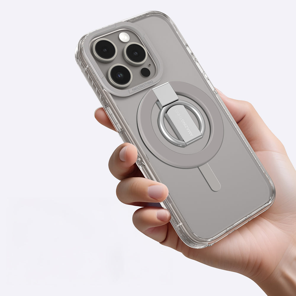 Apple iPhone 16 Pro Kılıf M-safe Şarj Özellikli Yüzük Standlı Amazingthing Titan Pro Serisi Kapak Gri