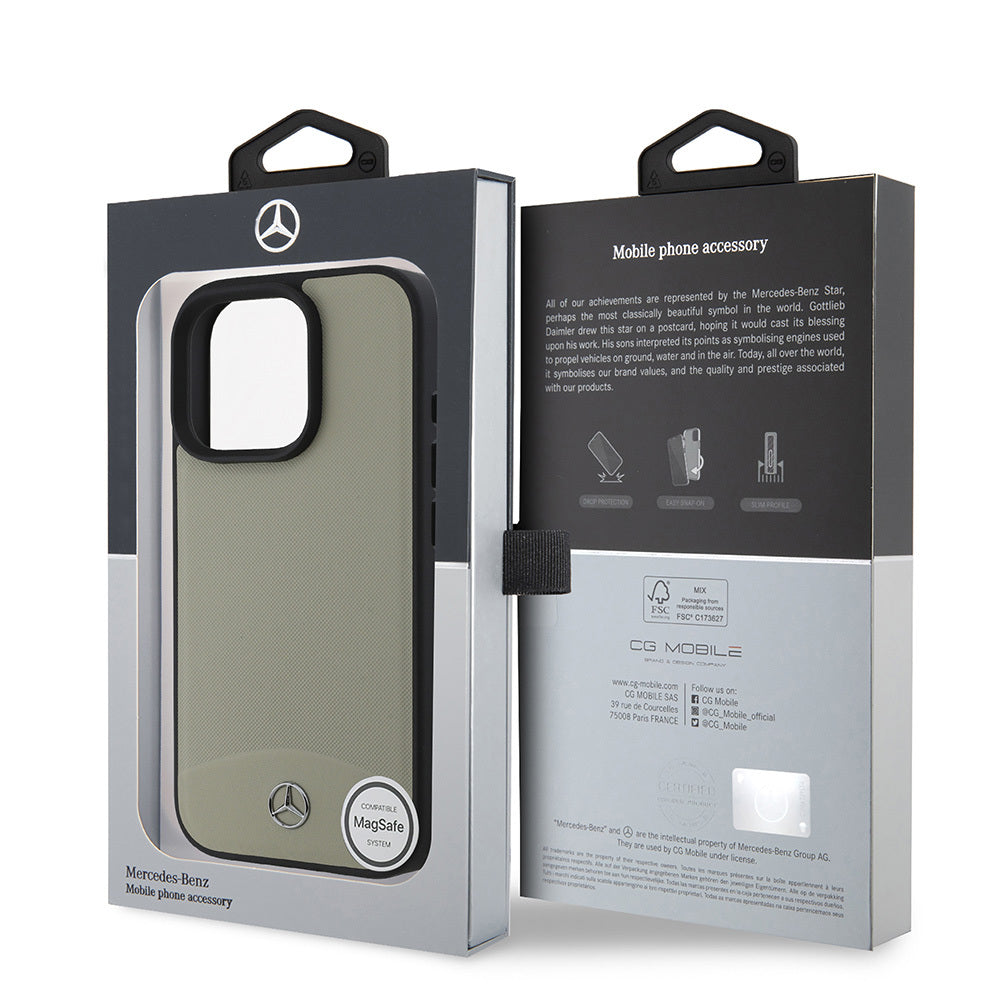 Apple iPhone 16 Pro Kılıf Mercedes Benz Orjinal Lisanslı M-safe Şarj Özellikli Dokulu ve Düz Deri Kapak Bej