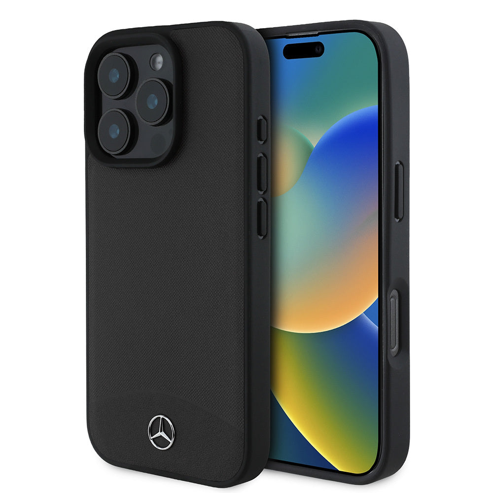 Apple iPhone 16 Pro Kılıf Mercedes Benz Orjinal Lisanslı M-safe Şarj Özellikli Dokulu ve Düz Deri Kapak Siyah