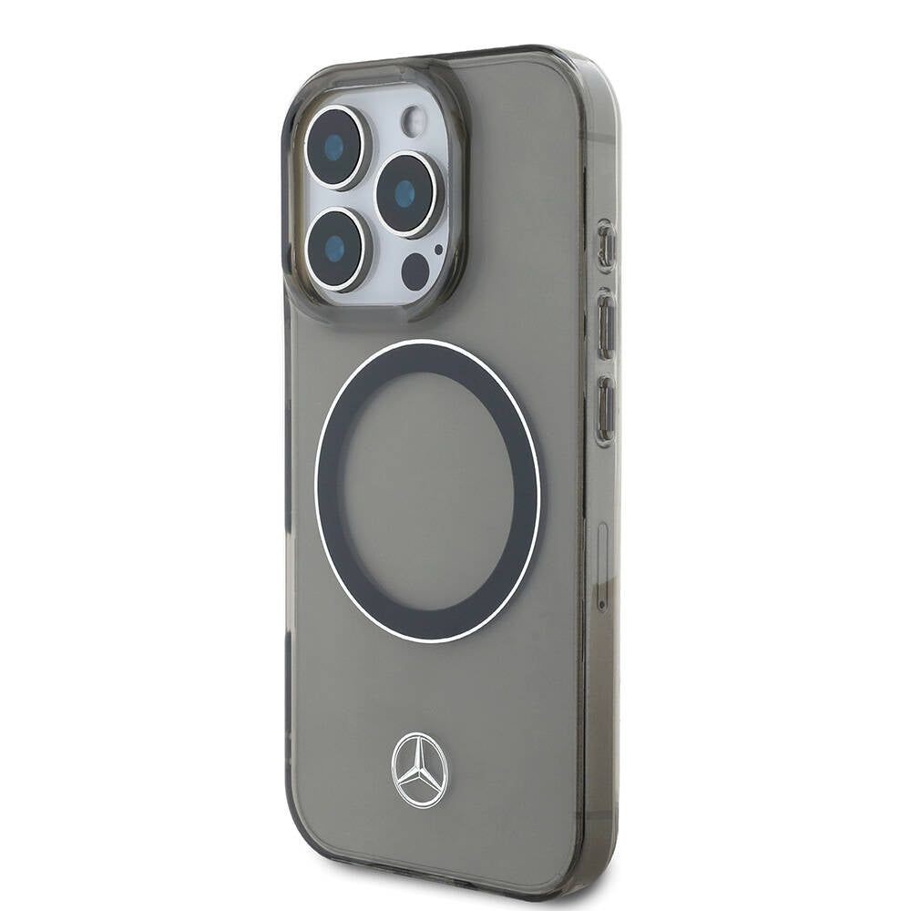 Apple iPhone 16 Pro Kılıf Mercedes Benz Orjinal Lisanslı M-safe Şarj Özellikli Saydam Yüzey Silver Ring Kapak Siyah