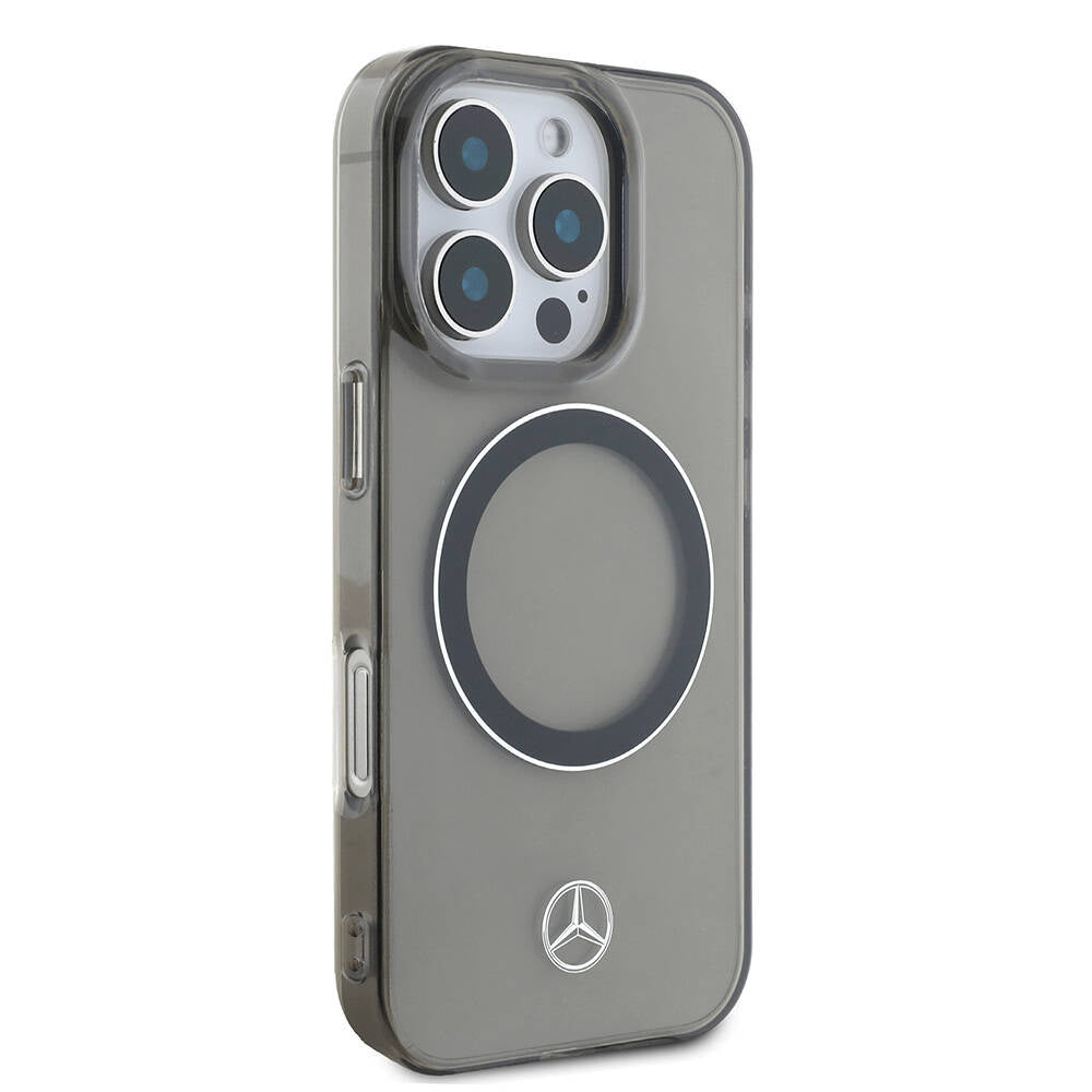 Apple iPhone 16 Pro Kılıf Mercedes Benz Orjinal Lisanslı M-safe Şarj Özellikli Saydam Yüzey Silver Ring Kapak Siyah