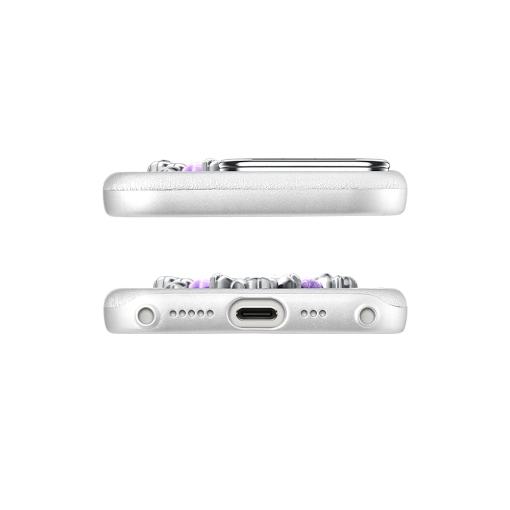 Apple iPhone 16 Pro Kılıf Taşlı Kalp Tasarımlı Pynana Mirror Serisi Kapak Beyaz