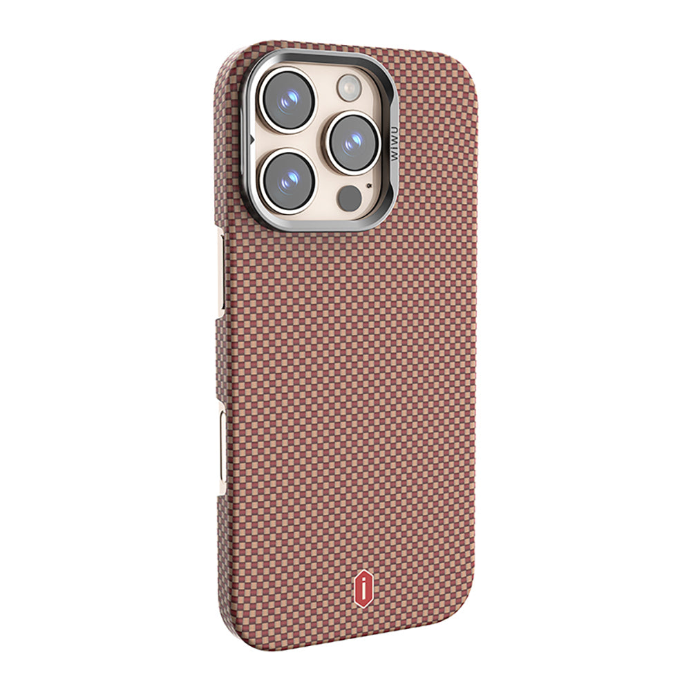 Apple iPhone 16 Pro Kılıf Wiwu DCC-208 M-safe Şarj Özellikli Kamera Standlı Aramid Fiber Tasarım Kevlar Kapak Gold