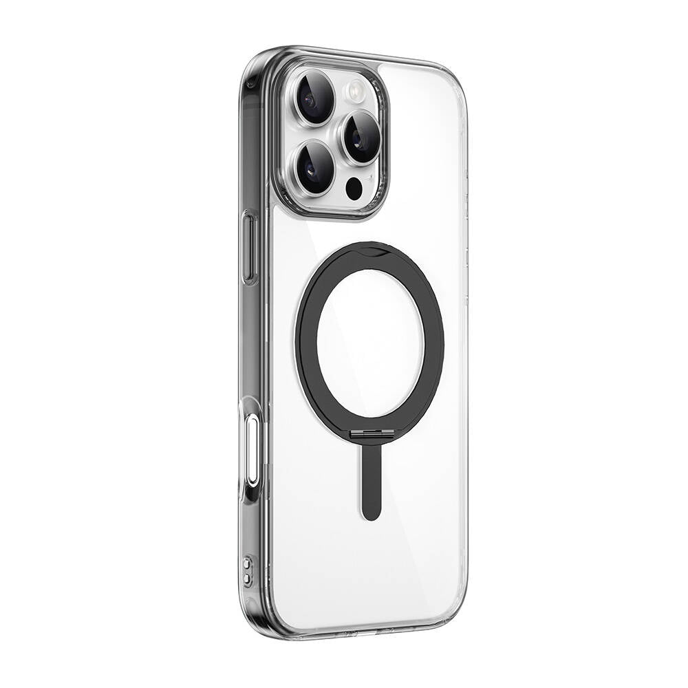 Apple iPhone 16 Pro Kılıf Wiwu MCC-201 iShield Ultra Serisi M-safe Şarj Özellikli Standlı Crystal Sert PC Kapak Siyah