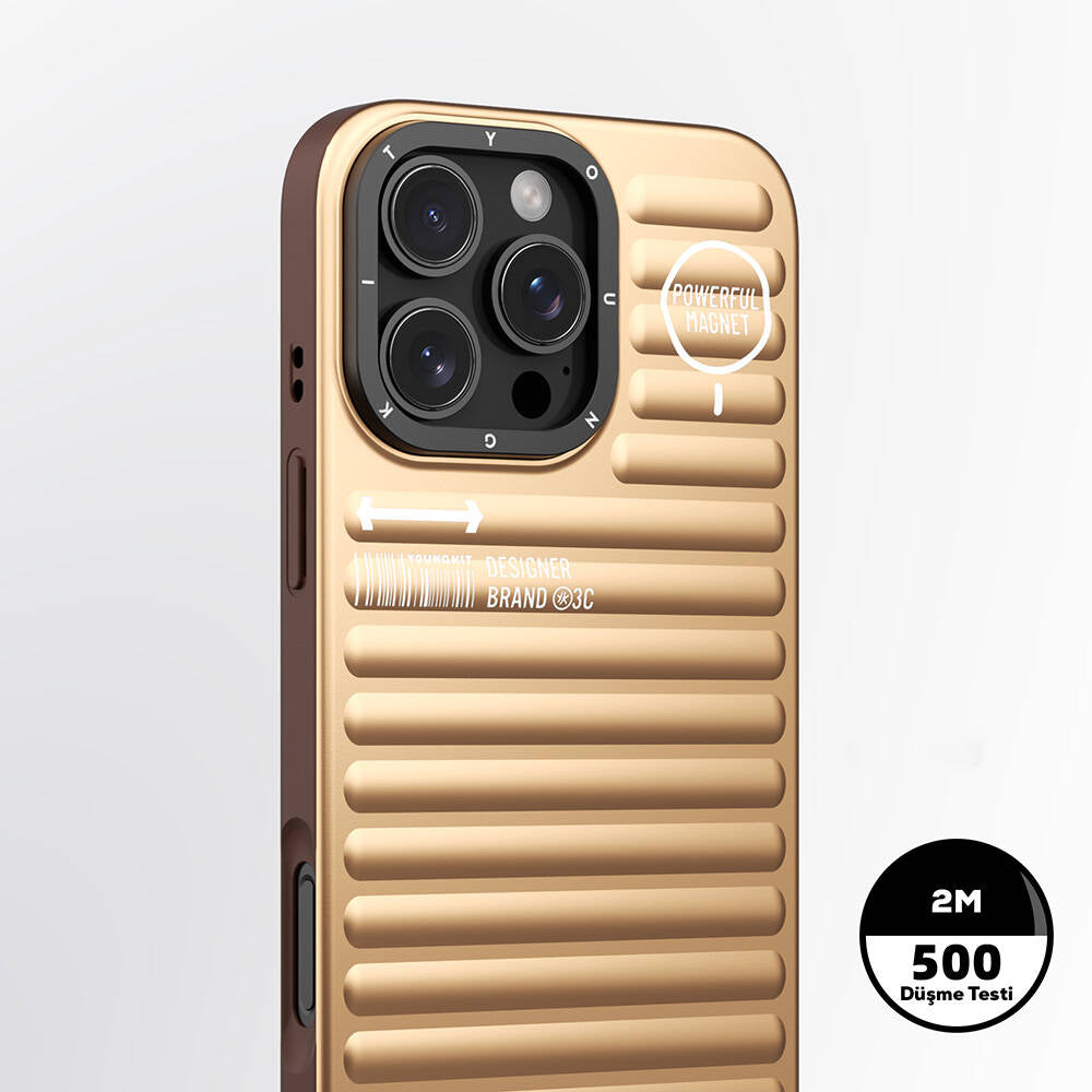Apple iPhone 16 Pro M-safe Şarj Özellikli Kılıf Mat Renkli Tasarım Youngkit Original Serisi Kapak Gold