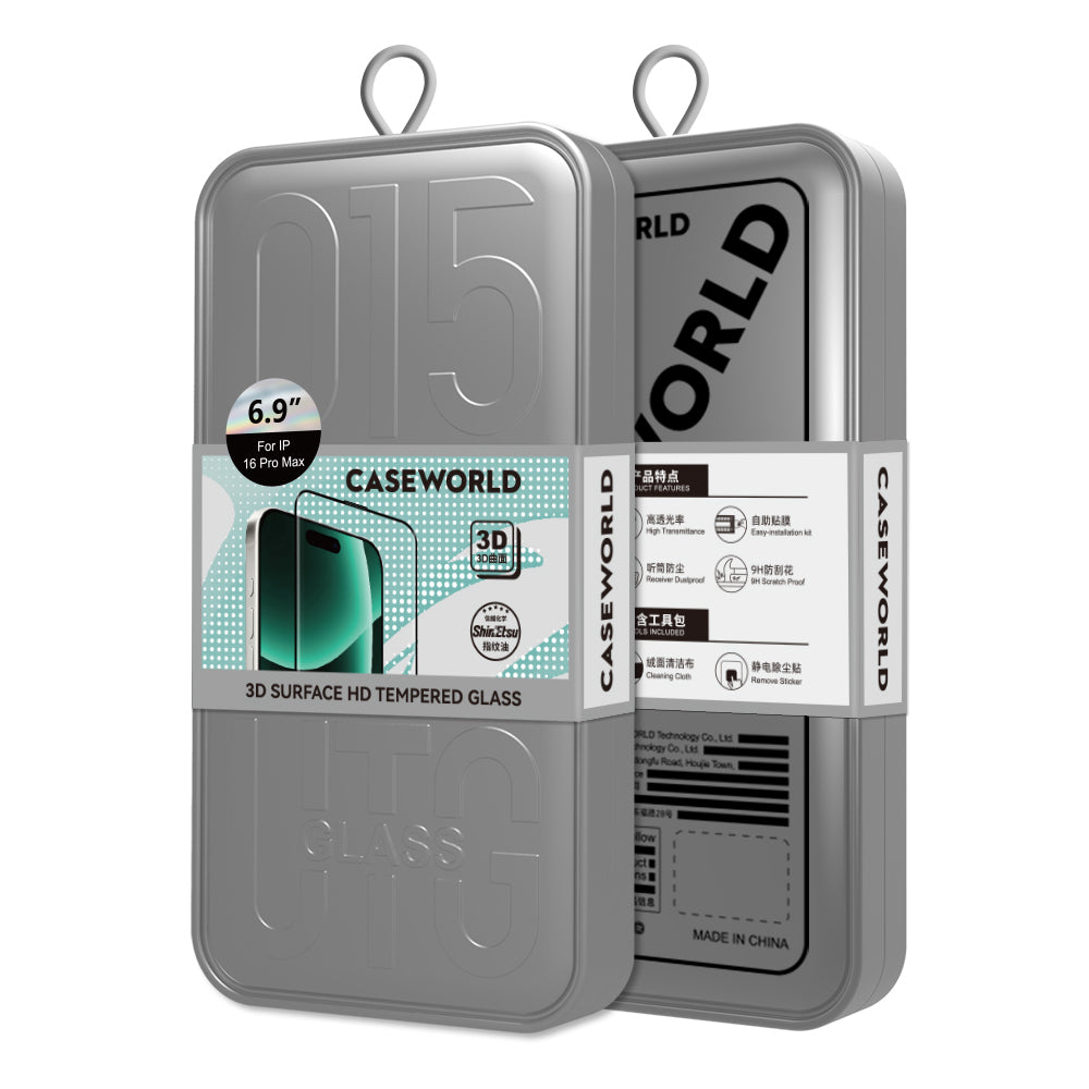 Apple iPhone 16 Pro Max CaseWorld 0.25mm HD 3D Temperli Cam Ekran Koruyucu + Uygulama Aparatlı Şeffaf