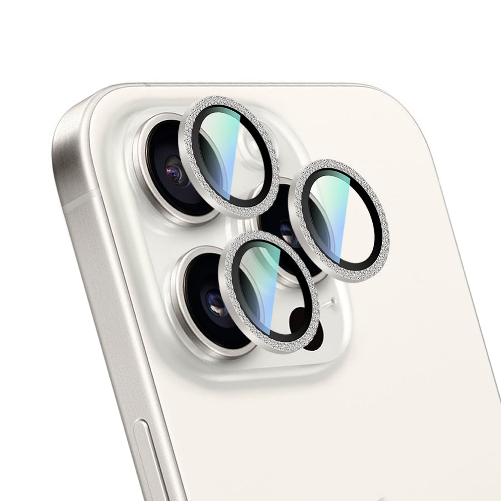 Apple iPhone 16 Pro Max CaseWorld Alloy Sparkling Diamond Serisi Taşlı Lens Koruyucu Gümüş