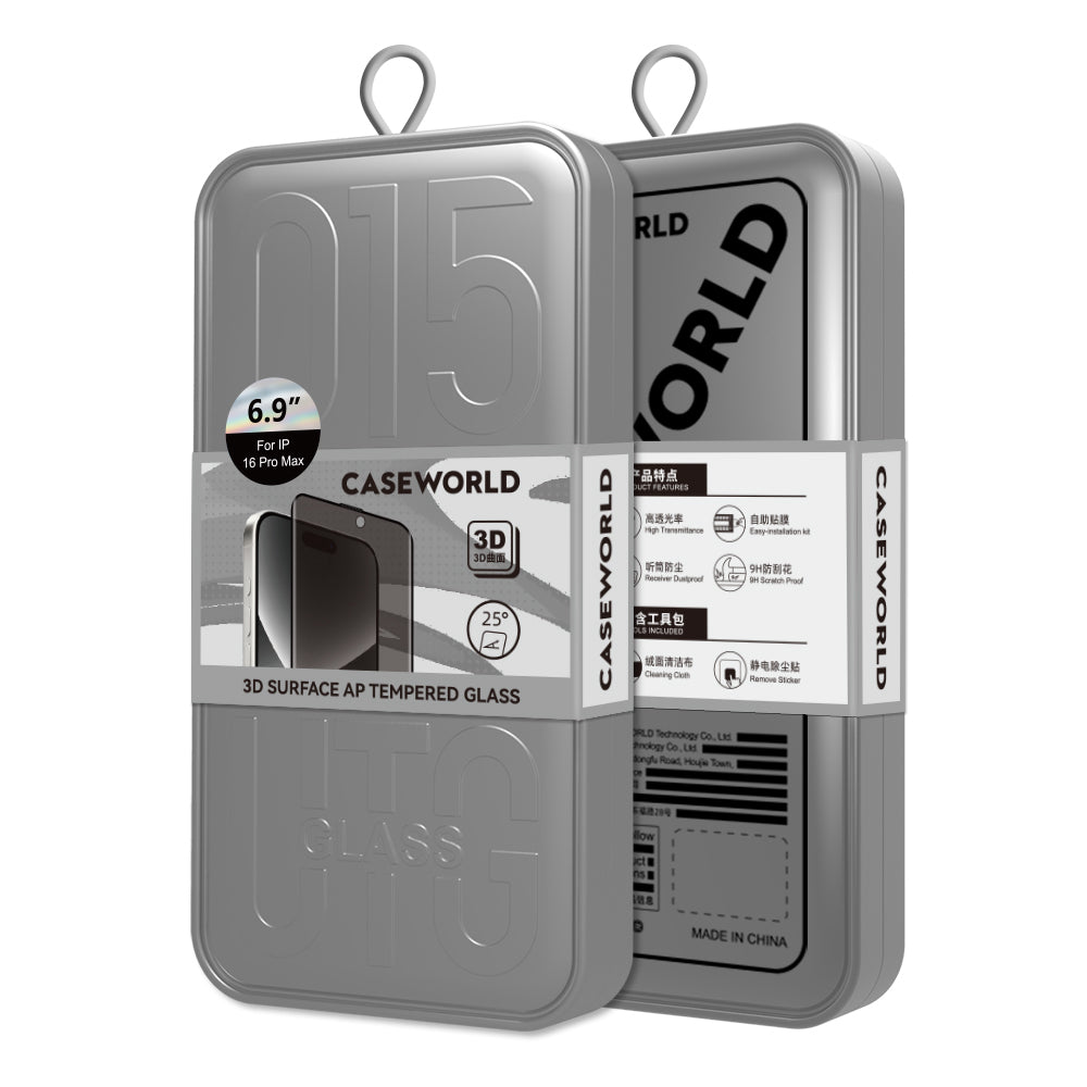 Apple iPhone 16 Pro Max CaseWorld HD Serisi 0.25mm Privacy Temperli Cam Ekran Koruyucu Siyah