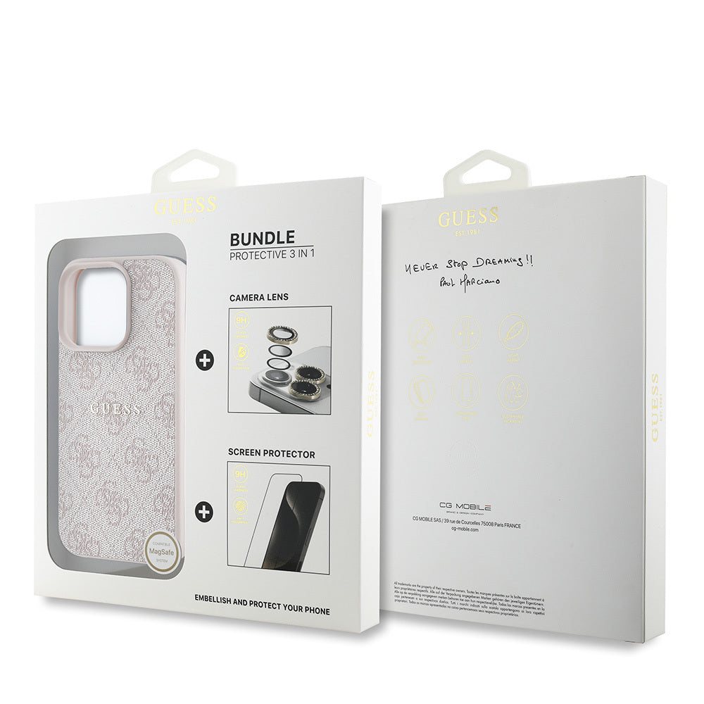 Apple iPhone 16 Pro Max Guess Orjinal Lisanslı Kılıf + Ekran Koruyucu + Lens Koruyucu 3in1 Aksesuar Seti Kahverengi