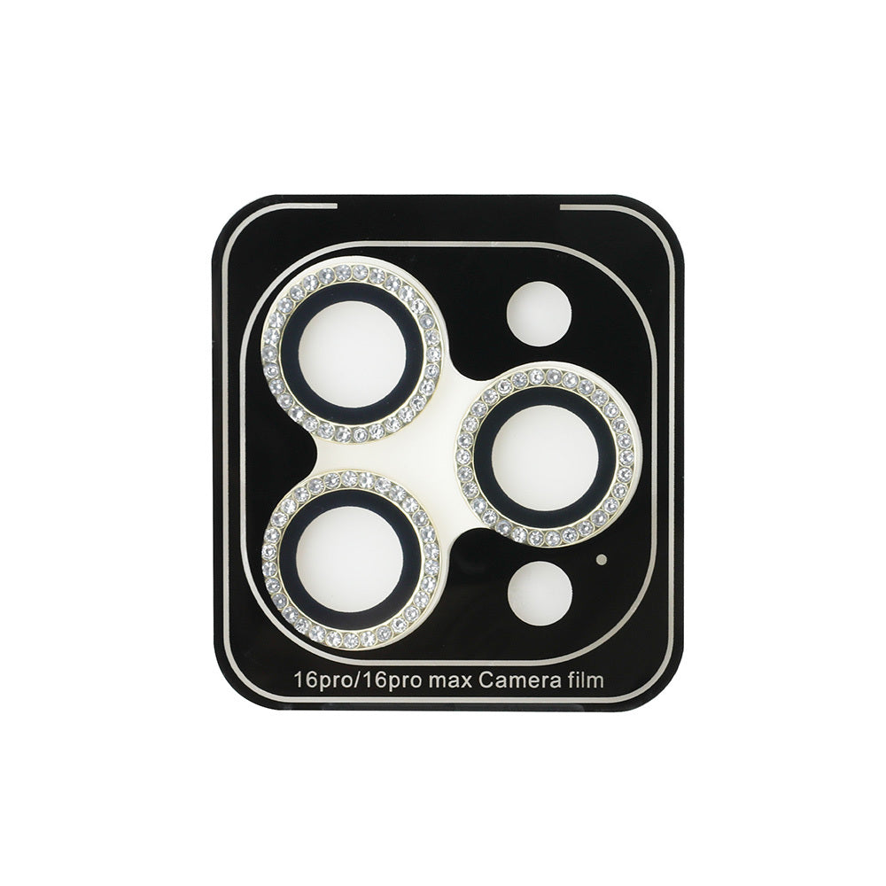 Apple iPhone 16 Pro Max Guess Orjinal Lisanslı Rhinestone Ekran Koruyucu + Lens Koruyucu 2in1 Aksesuar Seti Gold