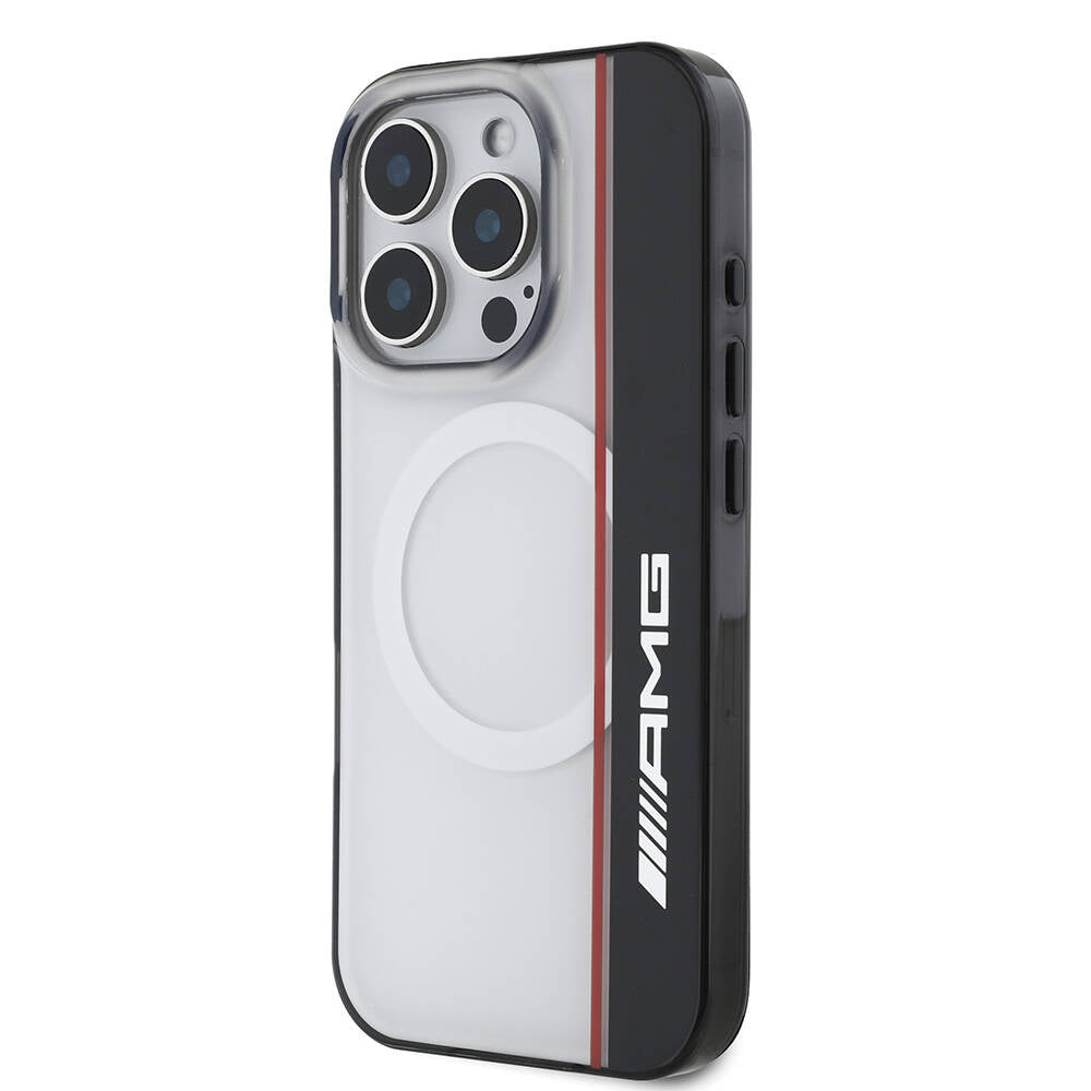 Apple iPhone 16 Pro Max Kılıf AMG Orjinal Lisanslı M-safe Şarj Özellikli IML Baskı Logolu Çift Katmanlı Bow Lines Kapak Beyaz