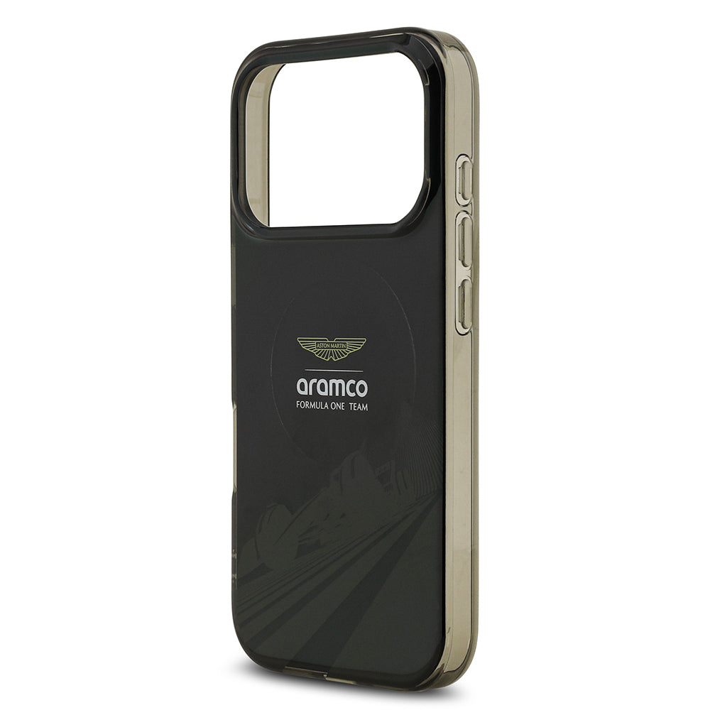 Apple iPhone 17 Pro Kılıf Aston Martin Orjinal Lisanslı M-safe Şarj Özellikli IML Baskı Logolu Formula Tasarımlı Kapak Siyah