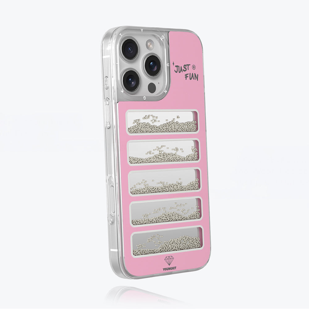 Apple iPhone 16 Pro Max Kılıf Aynalı ve Boncuklu Tasarım Youngkit Jump Serisi Kapak Pembe