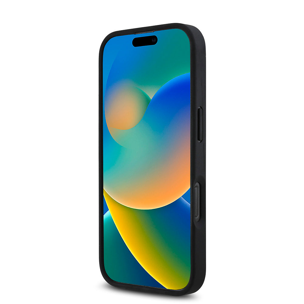 Apple iPhone 16 Pro Max Kılıf BMW Orjinal Lisanslı M-safe Şarj Özellikli M Logolu Üç Çizgili Dikiş Detaylı Meshed Tricolor Stripes Kapak Siyah