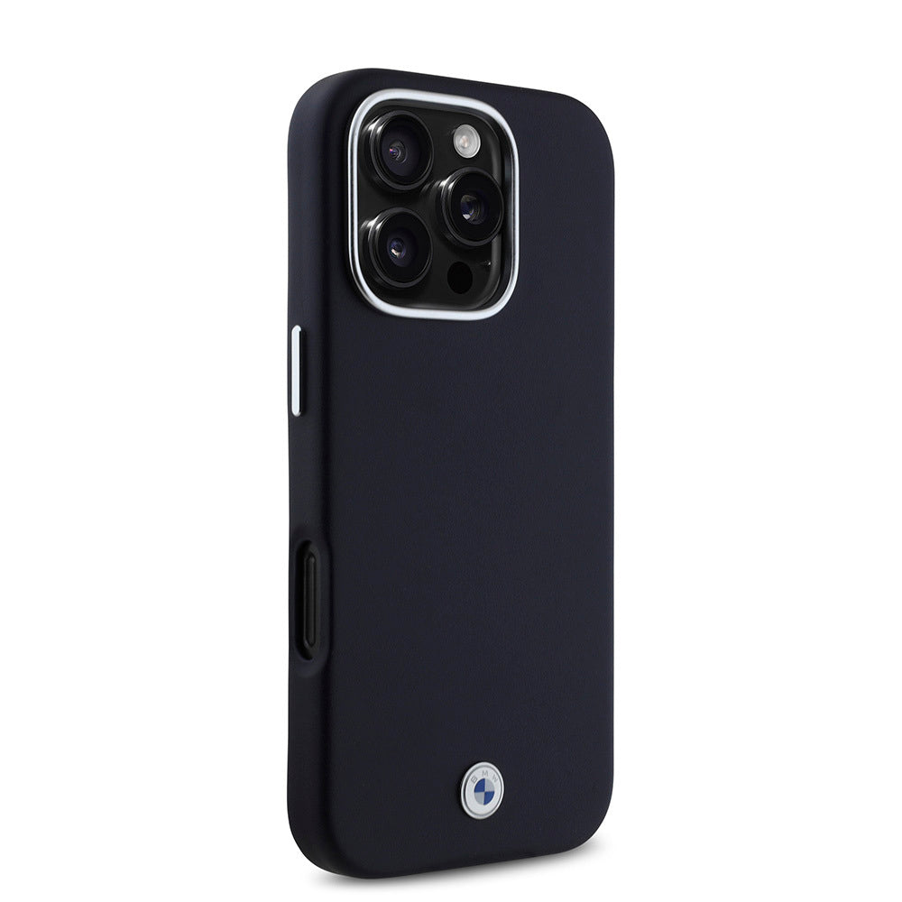 Apple iPhone 16 Pro Max Kılıf BMW Orjinal Lisanslı M-safe Şarj Özellikli Metal Logolu Tam Kaplama Deri Kapak Lacivert