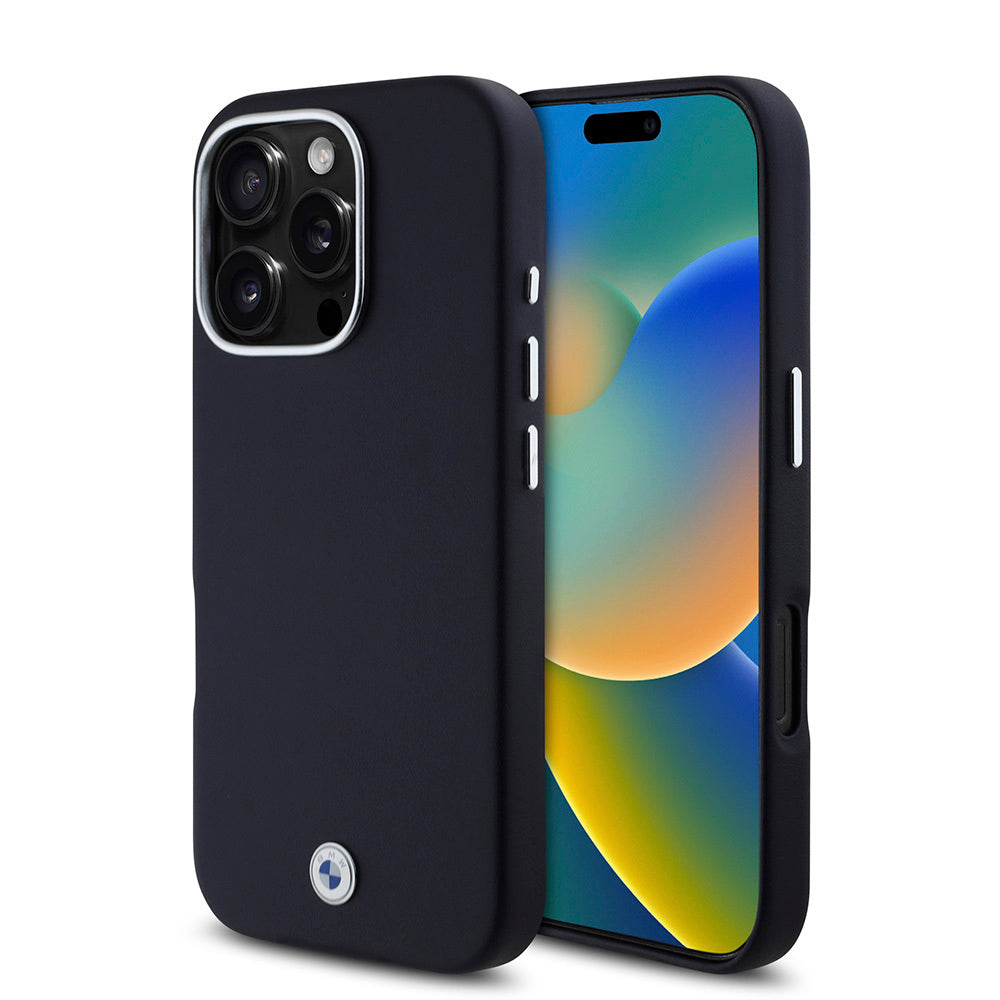 Apple iPhone 16 Pro Max Kılıf BMW Orjinal Lisanslı M-safe Şarj Özellikli Metal Logolu Tam Kaplama Deri Kapak Lacivert