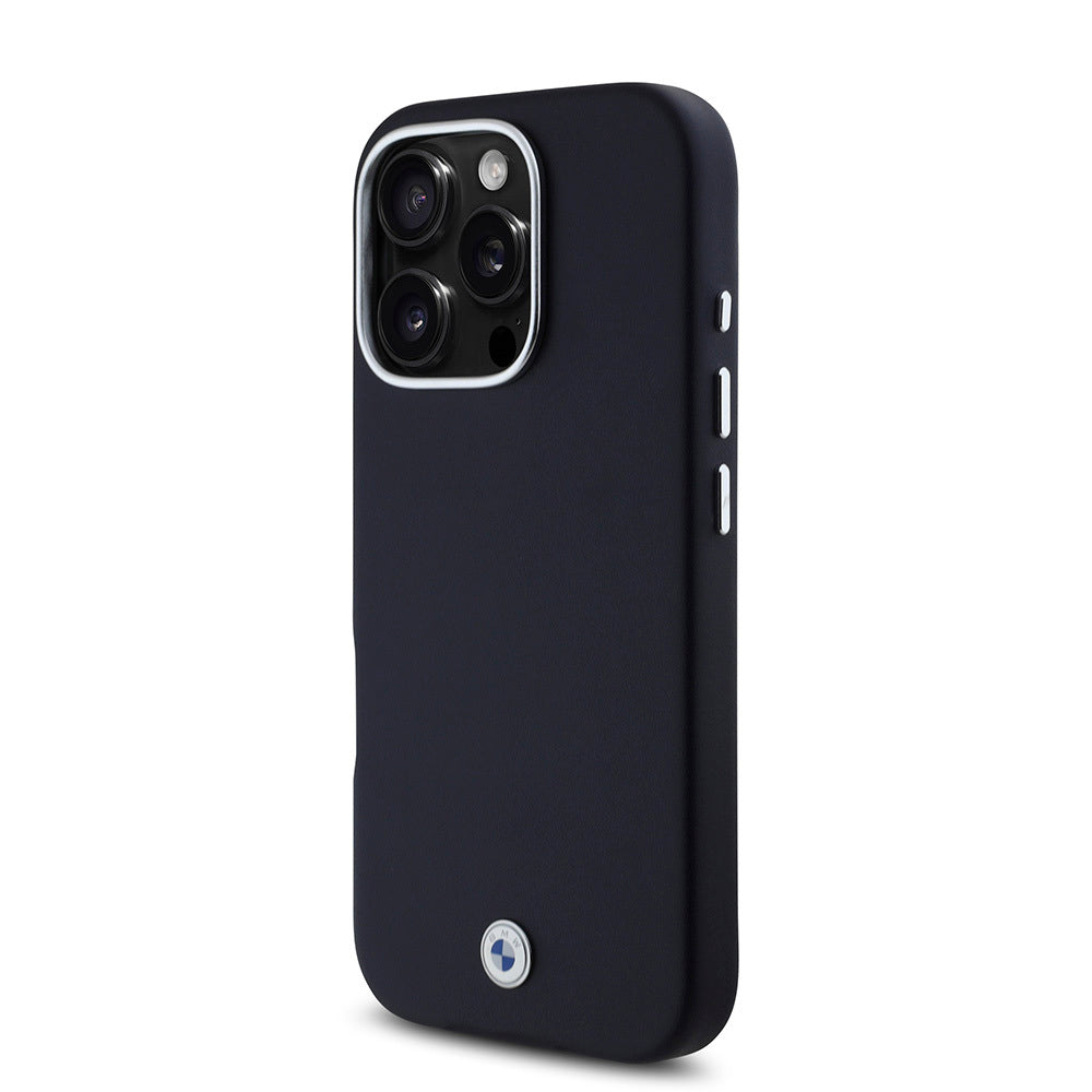 Apple iPhone 16 Pro Max Kılıf BMW Orjinal Lisanslı M-safe Şarj Özellikli Metal Logolu Tam Kaplama Deri Kapak Siyah