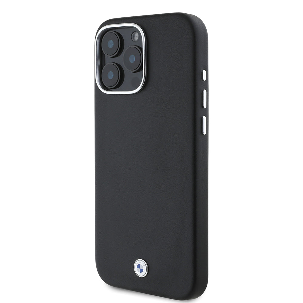 Apple iPhone 16 Pro Max Kılıf BMW Orjinal Lisanslı M-safe Şarj Özellikli Metal Logolu Tam Kaplama Deri Kapak Siyah