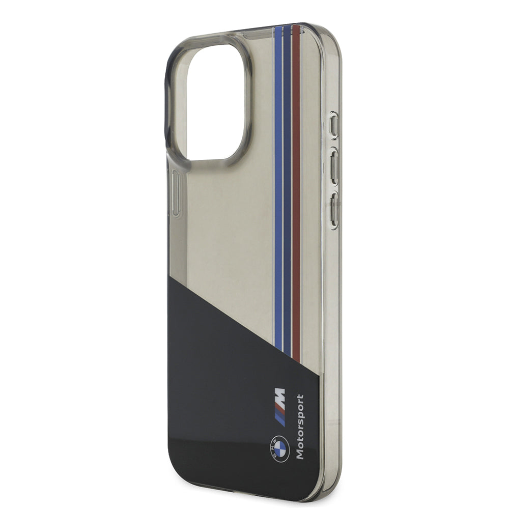 Apple iPhone 16 Pro Max Kılıf BMW Orjinal Lisanslı Yarı Transparan M Dizayn Çizgili Kapak Siyah
