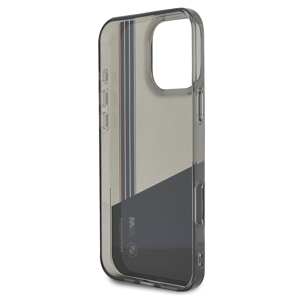 Apple iPhone 16 Pro Max Kılıf BMW Orjinal Lisanslı Yarı Transparan M Dizayn Çizgili Kapak Siyah