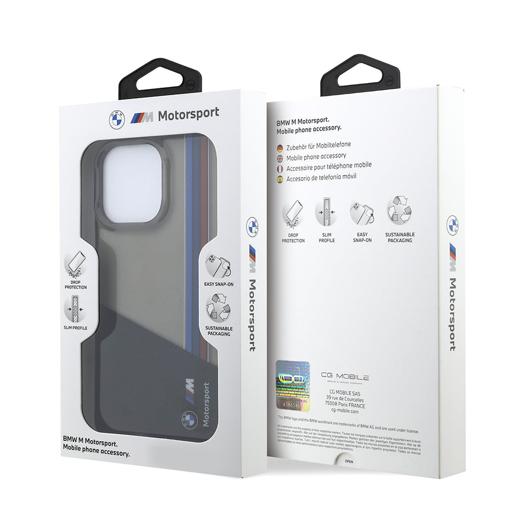 Apple iPhone 16 Pro Max Kılıf BMW Orjinal Lisanslı Yarı Transparan M Dizayn Çizgili Kapak Siyah