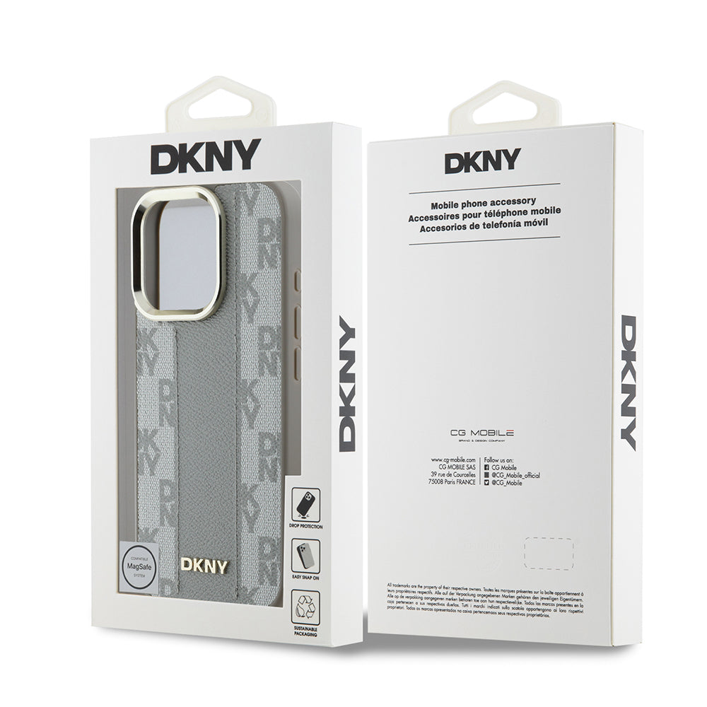 Apple iPhone 16 Pro Max Kılıf DKNY Orjinal Lisanslı M-safe Şarj Özellikli 3D Yazılı Checkered Pattern Kapak Siyah