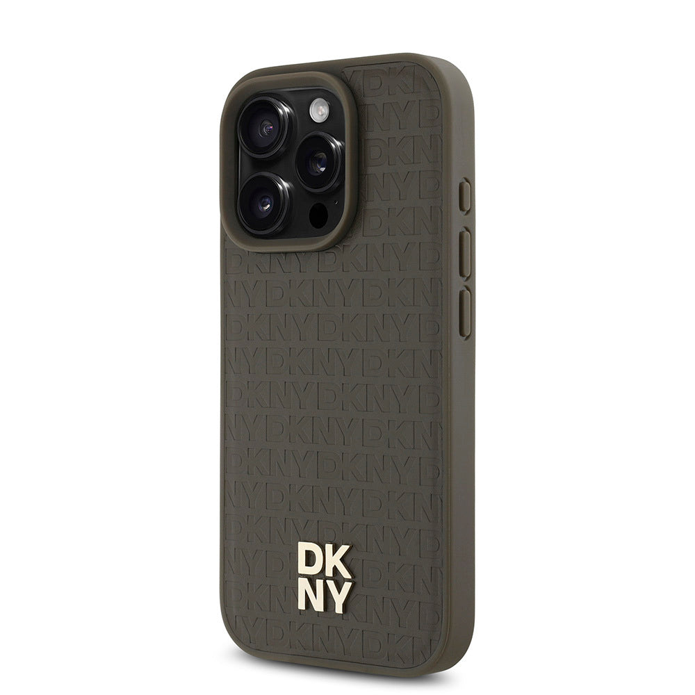 Apple iPhone 16 Pro Max Kılıf DKNY Orjinal Lisanslı M-safe Şarj Özellikli 3D Yazılı Repeat Pattern Kapak Siyah