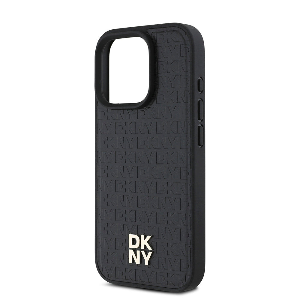 Apple iPhone 16 Pro Max Kılıf DKNY Orjinal Lisanslı M-safe Şarj Özellikli 3D Yazılı Repeat Pattern Kapak Kahverengi