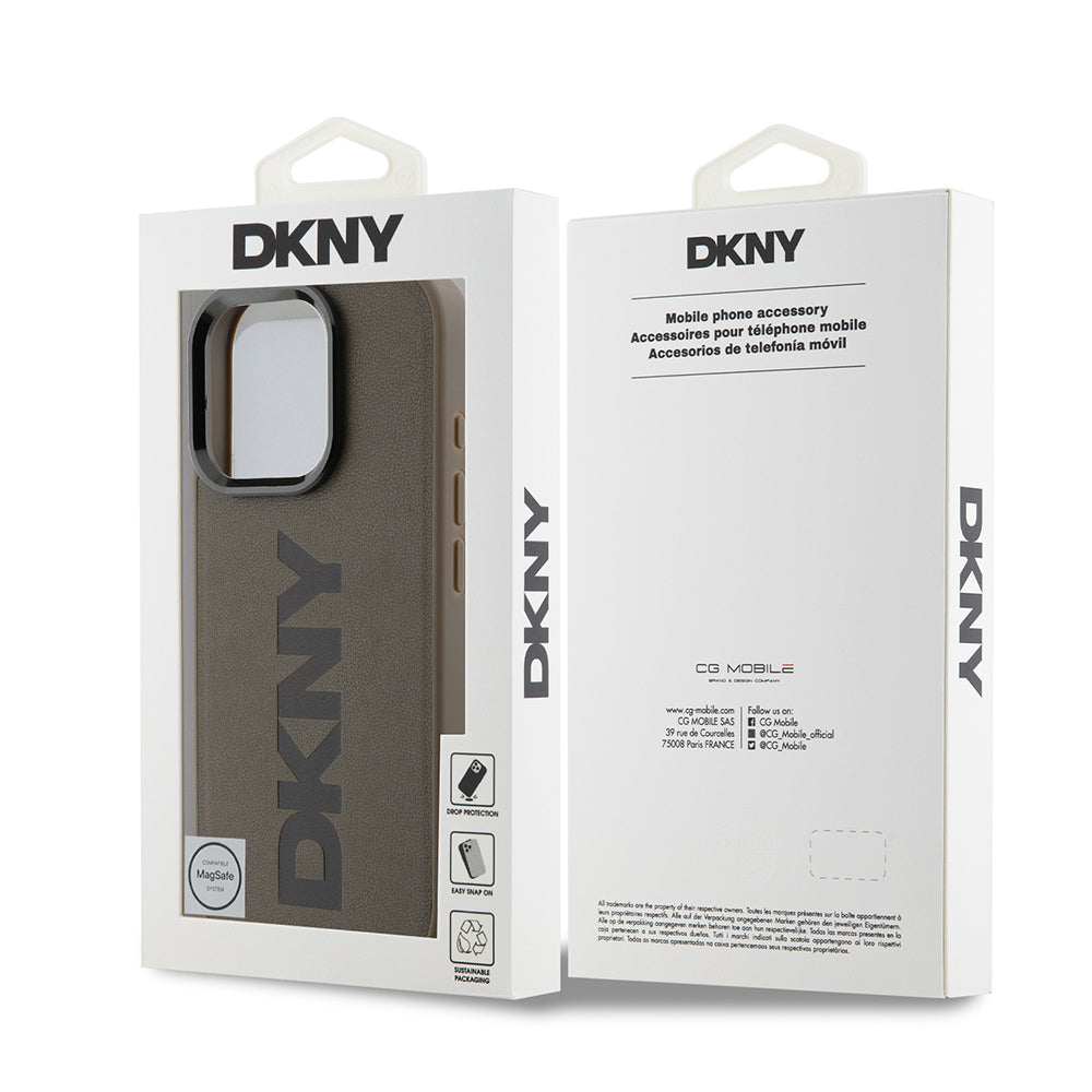 Apple iPhone 16 Pro Max Kılıf DKNY Orjinal Lisanslı M-safe Şarj Özellikli PU Deri Plain Kapak Gri