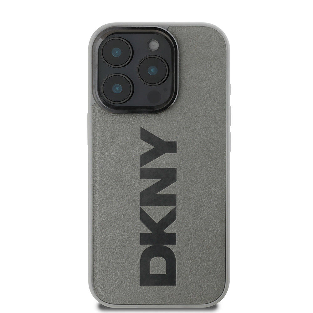 Apple iPhone 16 Pro Max Kılıf DKNY Orjinal Lisanslı M-safe Şarj Özellikli PU Deri Plain Kapak Gri